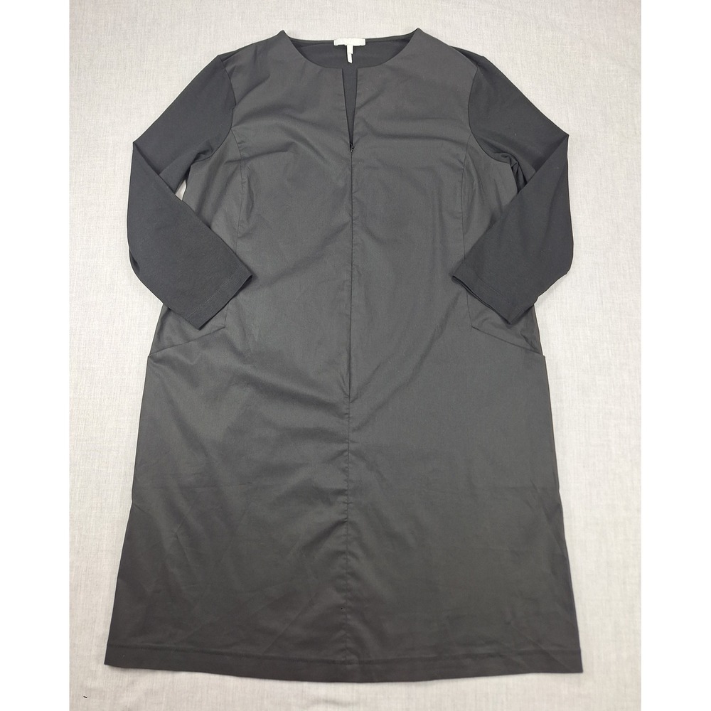 Hinson Wu Raquel Black Mixed Media Split Neck Sheath Dress Womens Medium